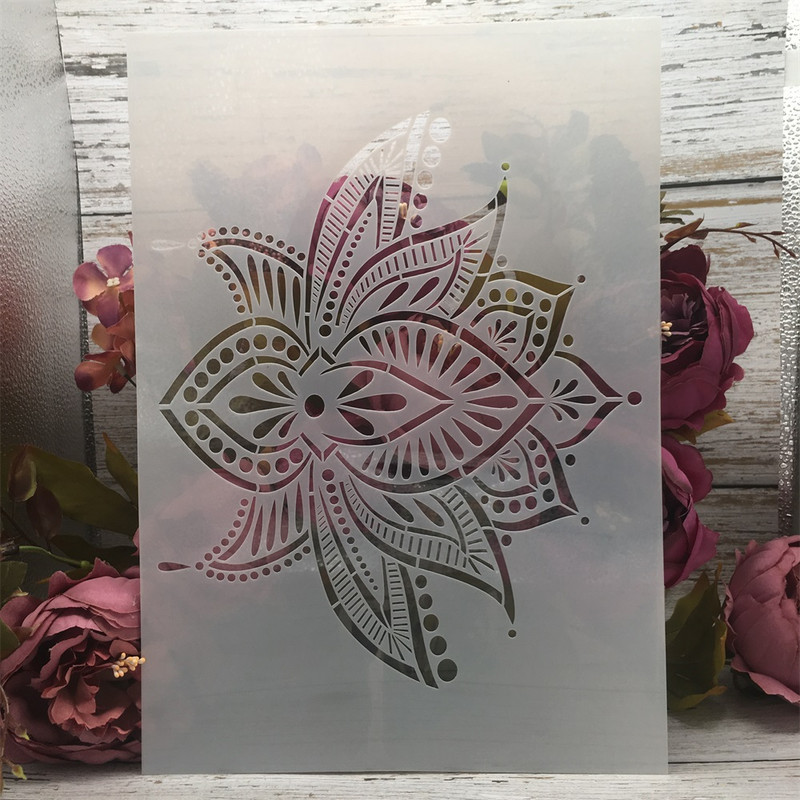 A4 29cm Lotus Flower DIY Στένσιλ στρώσεων Ζωγραφική τοίχου Λεύκωμα χρωματισμού ανάγλυφο άλμπουμ Διακοσμητικό χάρτινο πρότυπο κάρτας