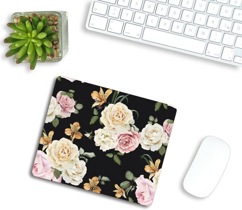 Флорален модел с рози Подложка за мишка Акварел Роза Подложка за мишка Подложка за мишка Квадратна подложка за мишка Неплъзгаща се гумена основа Подложки за мишка