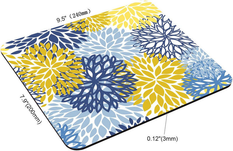 Зелено пролетно цвете, синьо, жълто и тъмносиня, хризантема, кафява подложка за мишка Подложки за мишка с дизайн Неплъзгащи се гумени подложки за мишка