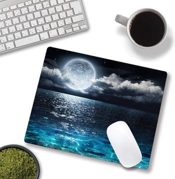 Подложка за мишка Ocean and Moon Moon Illuminating The Clear Blue Ocean Mouse Pad Водоустойчива нехлъзгаща се гумена основа за компютърен лаптоп