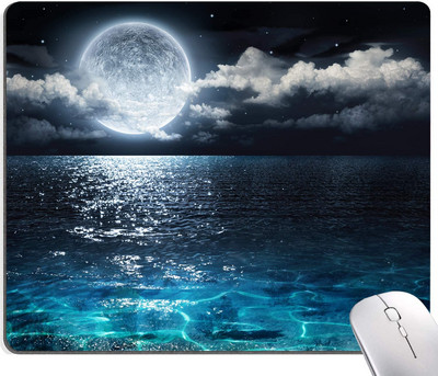 Подложка за мишка Ocean and Moon Moon Illuminating The Clear Blue Ocean Mouse Pad Водоустойчива нехлъзгаща се гумена основа за компютърен лаптоп