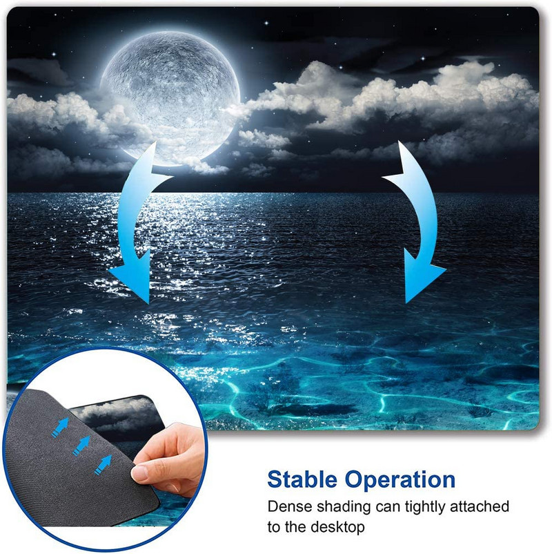 Подложка за мишка Ocean and Moon Moon Illuminating The Clear Blue Ocean Mouse Pad Водоустойчива нехлъзгаща се гумена основа за компютърен лаптоп