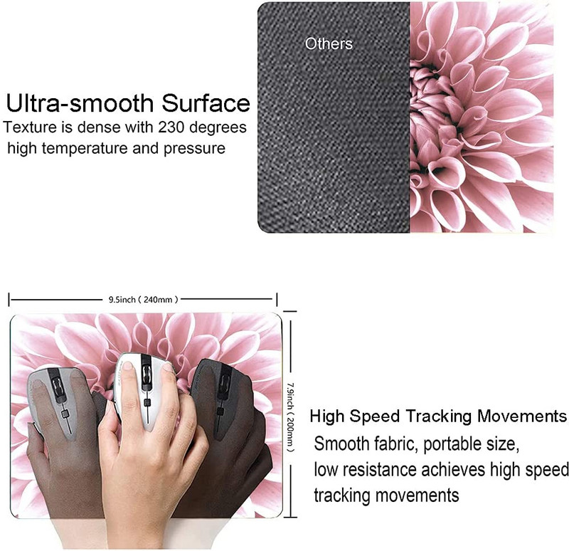 Ροζ Λευκά Λουλούδια Mouse Pad Pretty Floral Art Mouse Pad Αδιάβροχο Mousepad Ορθογώνια Mouse Pads με σχέδια Αντιολισθητικό καουτσούκ