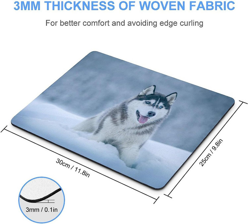 Siberian Huskies on Snow Подложка за мишка Неплъзгаща се подложка за компютърна мишка Подложка за мишка с гумена основа за домашен офис компютър 20 * 25 см