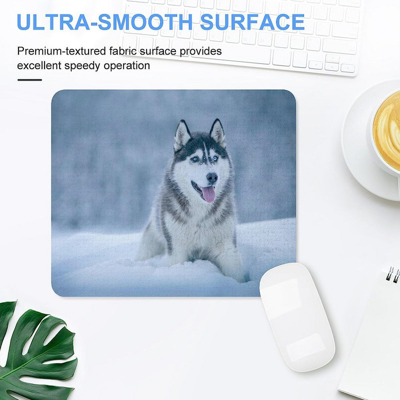 Siberian Huskies on Snow Подложка за мишка Неплъзгаща се подложка за компютърна мишка Подложка за мишка с гумена основа за домашен офис компютър 20 * 25 см