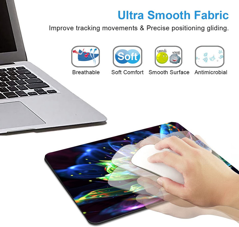 Purple Crystal Lotus Rectangle Mouse Pad за офис компютри Laptop PC Women Designs Водоустойчива нехлъзгаща се гумена основа Mousepad