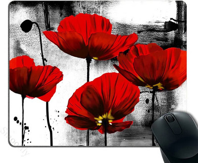 Красива реколта маково цвете рисуване с мастило Арт Дизайн Подложка за мишка 9.5X7.9 инча 9.5x7.9 инча
