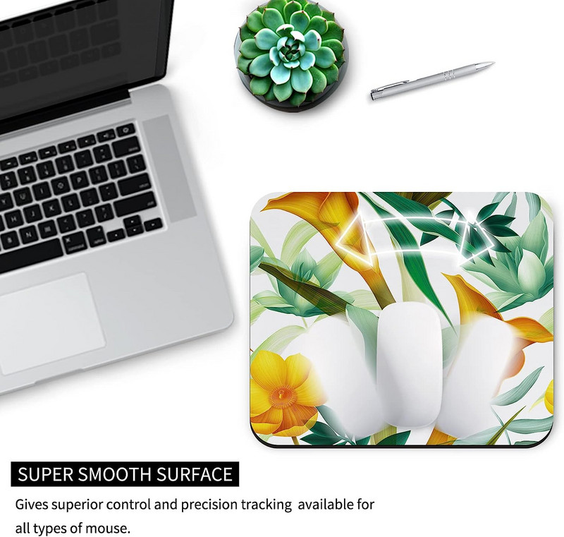 Simple Line Flower Green Leaf Σχεδιασμός Mouse Pad Αντιολισθητικό Αντιολισθητικό Ασύρματο Mouse Pad για αδιάβροχο Mouse Pad 9,5 x 7,9 ίντσες