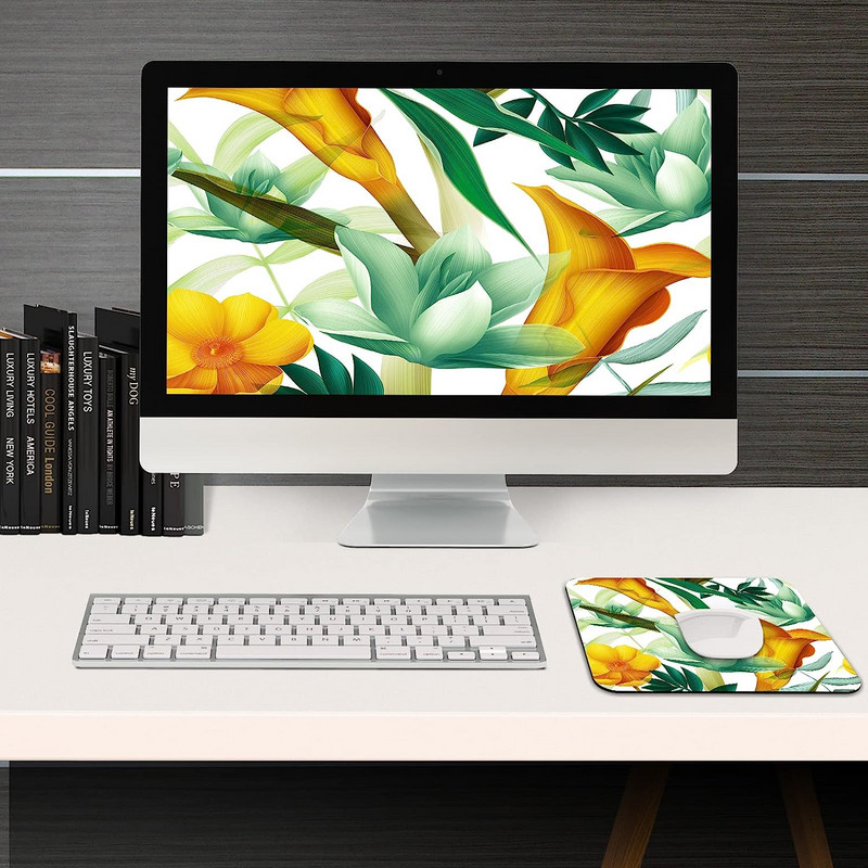 Simple Line Flower Green Leaf Σχεδιασμός Mouse Pad Αντιολισθητικό Αντιολισθητικό Ασύρματο Mouse Pad για αδιάβροχο Mouse Pad 9,5 x 7,9 ίντσες