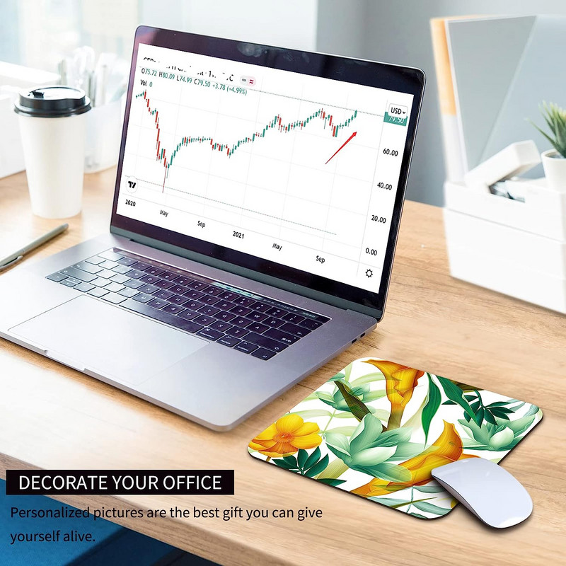 Simple Line Flower Green Leaf Σχεδιασμός Mouse Pad Αντιολισθητικό Αντιολισθητικό Ασύρματο Mouse Pad για αδιάβροχο Mouse Pad 9,5 x 7,9 ίντσες