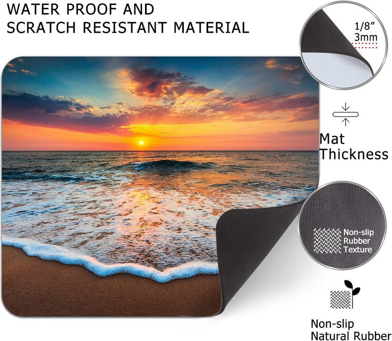 Kandiline hiirematt 9,5 × 7,9 tolli merepinnaga libisemiskindlast kummist alusega veekindel hiirematt kontorisülearvutile kodureisile