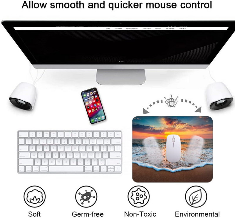 Kandiline hiirematt 9,5 × 7,9 tolli merepinnaga libisemiskindlast kummist alusega veekindel hiirematt kontorisülearvutile kodureisile