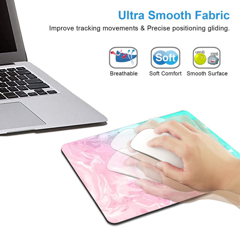 Розова и зелена мраморна подложка за мишка Красива подложка за мишка с мраморно мастило за жени Неплъзгаща се гумена основа Подложка за мишка за лаптоп