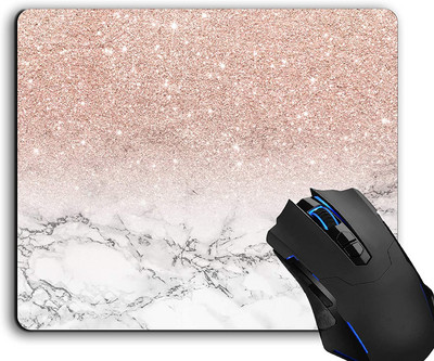 Подложка за мишка, Розово-розов блясък Омбре Бял мрамор Подложки за компютърна мишка Аксесоари за бюро Неплъзгаща се гумена основа, Подложка за мишка