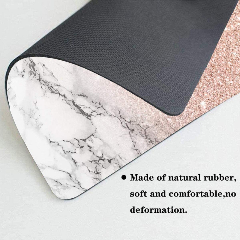 Подложка за мишка, Розово-розов блясък Омбре Бял мрамор Подложки за компютърна мишка Аксесоари за бюро Неплъзгаща се гумена основа, Подложка за мишка