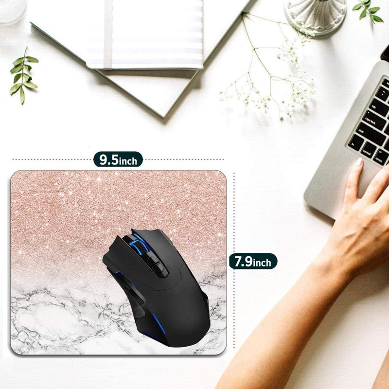 Подложка за мишка, Розово-розов блясък Омбре Бял мрамор Подложки за компютърна мишка Аксесоари за бюро Неплъзгаща се гумена основа, Подложка за мишка