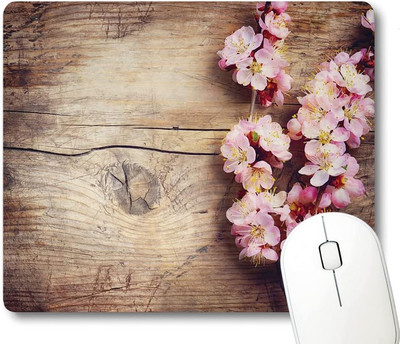 Ροζ Floral Mouse Pad Spring Blossom σε ξύλινο τραπέζι Ρουστίκ Ξύλο Grain Ρομαντικό φυσικό αγρόκτημα στην εξοχή Mousepad