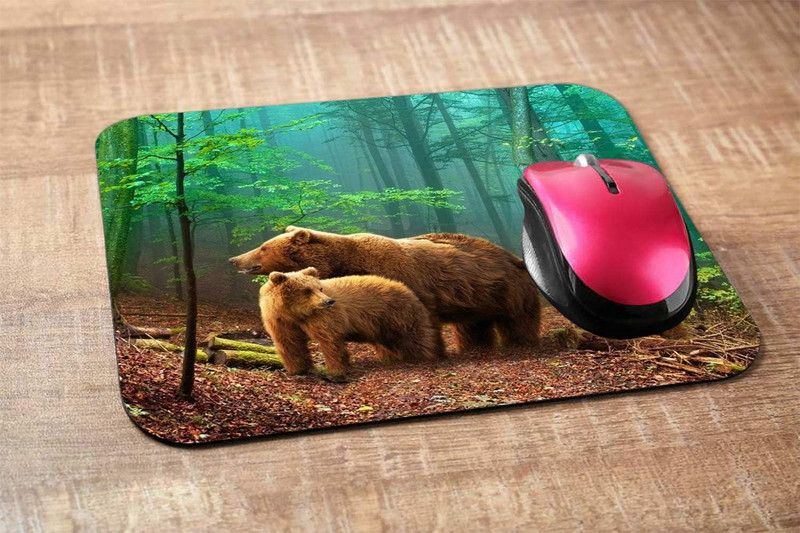 Подложка за мишка Brown Bear Family in The Forest с неплъзгаща се гумена основа Подложка за мишка за лаптоп Офис Домашен лаптоп 9,5"x7,9" инча