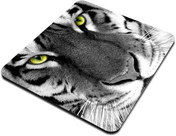 Λευκή τίγρη με πράσινα μάτια που σας παρακολουθούν Mouse pad Χαριτωμένα ποντίκια που πλένονται αντιολισθητικά, λαστιχένια μαξιλαράκια για ποντίκια 9,5x7,9 ιντσών για φορητό υπολογιστή