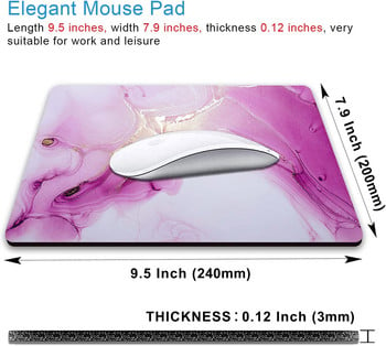 Розова и златна мраморна подложка за мишка Красива гумена подложка за мишка против хлъзгане с мастило за лаптоп Компютър Подарък за офис работа 9,5x7,9 инча