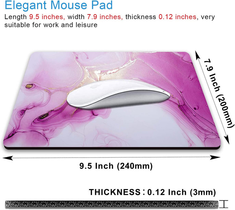 Розова и златна мраморна подложка за мишка Красива гумена подложка за мишка против хлъзгане с мастило за лаптоп Компютър Подарък за офис работа 9,5x7,9 инча