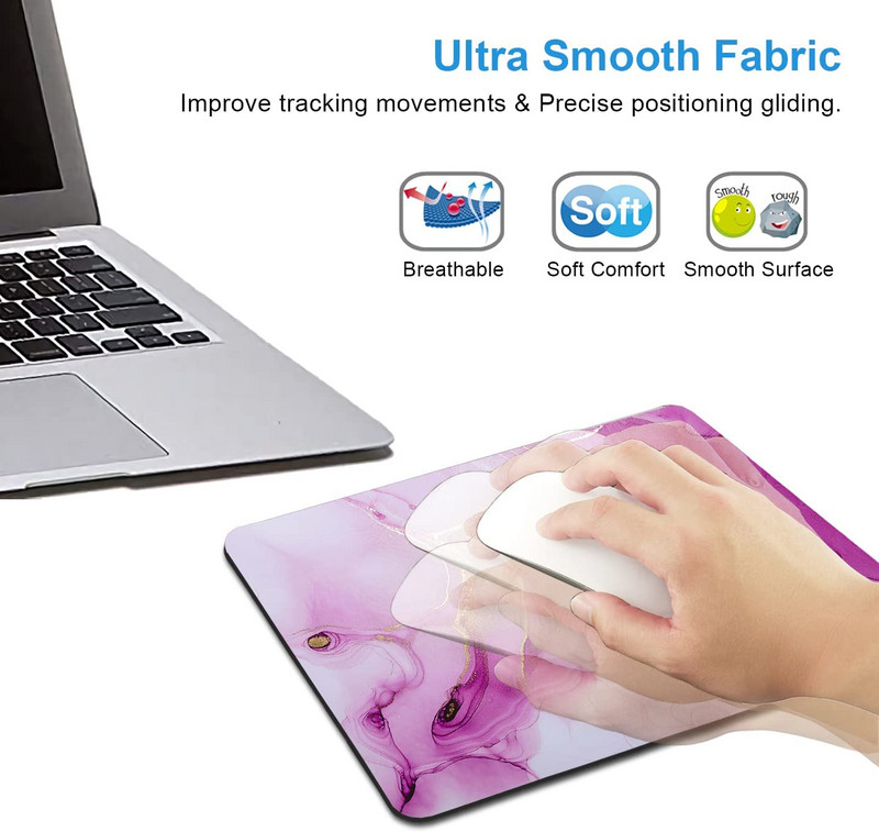 Розова и златна мраморна подложка за мишка Красива гумена подложка за мишка против хлъзгане с мастило за лаптоп Компютър Подарък за офис работа 9,5x7,9 инча