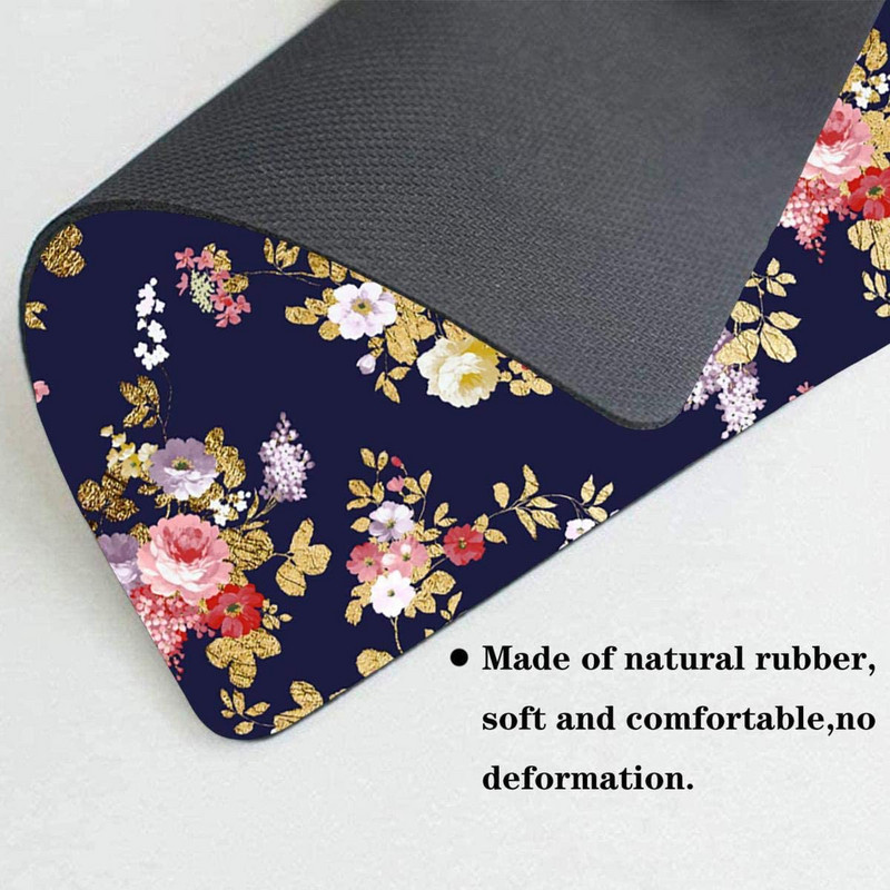 Подложка за мишка Тъмносиньо Розово Златно Boho Floral Компютърни подложки за мишка Аксесоари за бюро Неплъзгаща се гумена основа Подложка за мишка за мишка за лаптоп