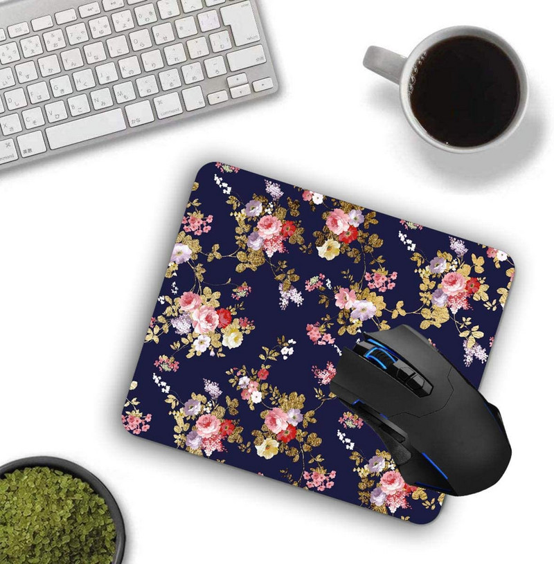 Подложка за мишка Тъмносиньо Розово Златно Boho Floral Компютърни подложки за мишка Аксесоари за бюро Неплъзгаща се гумена основа Подложка за мишка за мишка за лаптоп