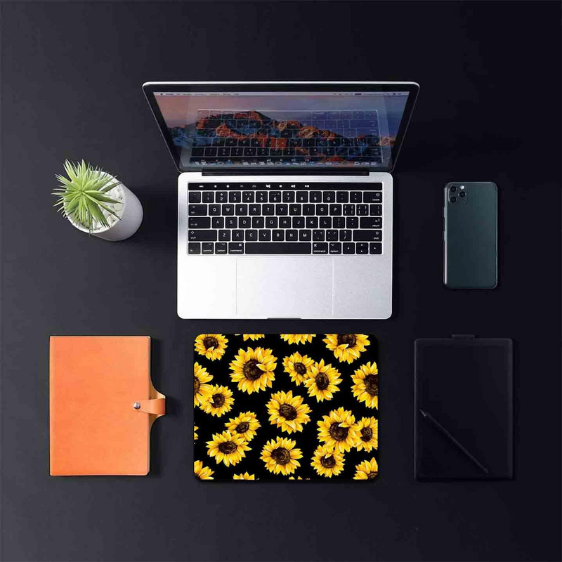 Слънчогледи с черна подложка за мишка с водоустойчива неплъзгаща се гумена основа за работен компютър, лаптоп, офис 9,5" X 7,9" инча