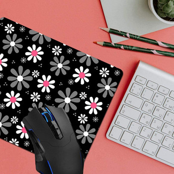Подложка за мишка, сладък розов и черен момичешки мод Маргаритки Компютърни подложки за мишка Аксесоари за бюро Неплъзгаща се гумена основа, подложка за мишка