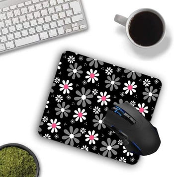 Mouse Pad, Cute Pink and Black Girly Mod Daisies Computer Mouse Pads Αξεσουάρ γραφείου Αντιολισθητική βάση από καουτσούκ, mousepad