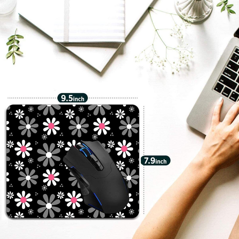 Mouse Pad, Cute Pink and Black Girly Mod Daisies Computer Mouse Pads Αξεσουάρ γραφείου Αντιολισθητική βάση από καουτσούκ, mousepad