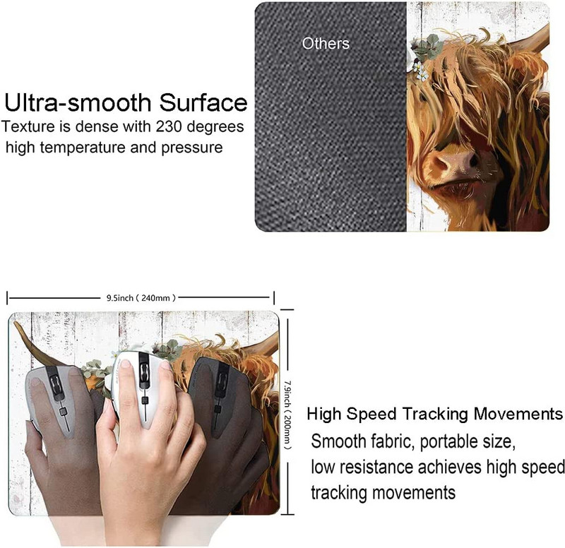 Подложка за мишка крава, подложка за мишка сладка крава, квадратна подложка за мишка Водоустойчива подложка за мишка Неплъзгаща се гумена основа Подложки за мишка крава