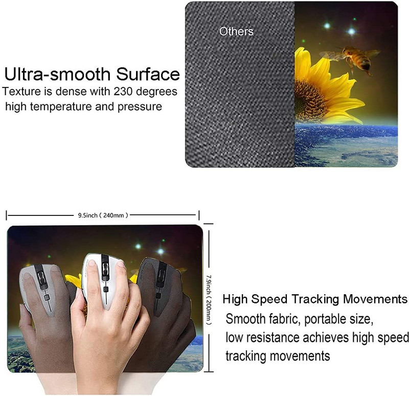 Подложка за мишка със слънчоглед и пчела Водоустойчива подложка за мишка Правоъгълна неплъзгаща се гумена гладка подложка за мишка за лаптоп