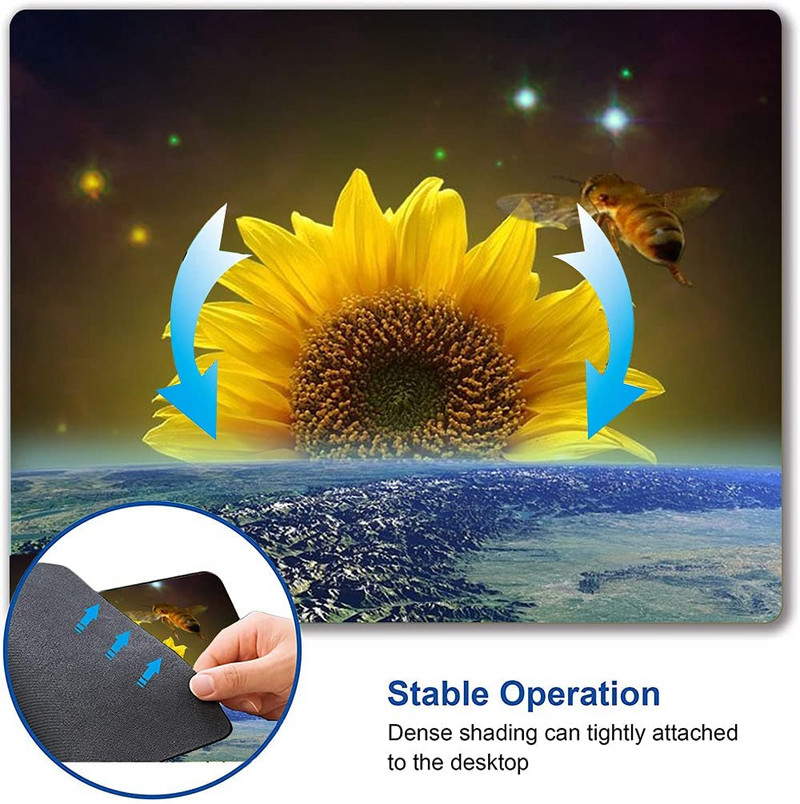 Подложка за мишка със слънчоглед и пчела Водоустойчива подложка за мишка Правоъгълна неплъзгаща се гумена гладка подложка за мишка за лаптоп
