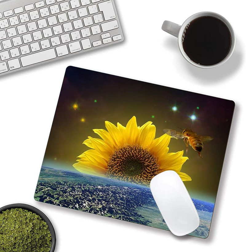 Подложка за мишка със слънчоглед и пчела Водоустойчива подложка за мишка Правоъгълна неплъзгаща се гумена гладка подложка за мишка за лаптоп