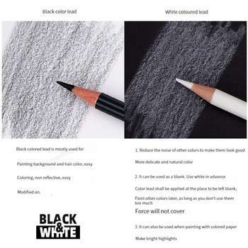 12-2 τμχ Μαύρα άσπρα έγχρωμα μολύβια - Μόνιμα έγχρωμο μολύβι σχεδίασης Ξύλινα μολύβια με βάση το λάδι για καλλιτέχνες και αρχάριους