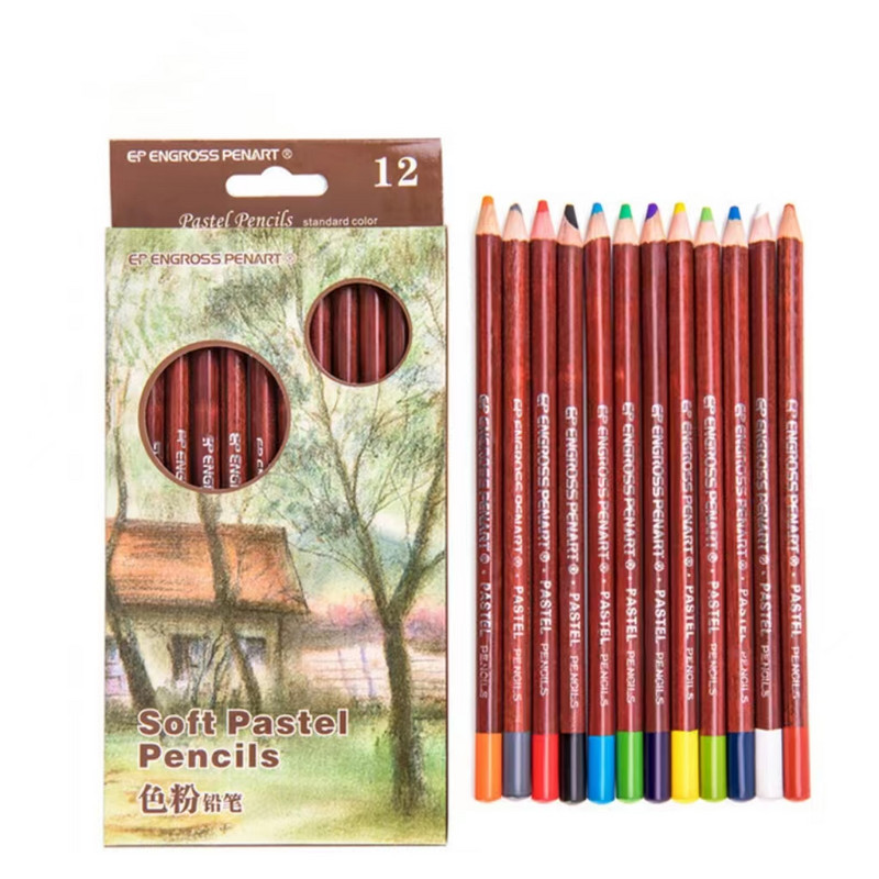 Set de creioane pastel din lemn Baza pielii, creion de culoare neagră pastel, creioane pentru schiță, pentru desen pentru artist, rechizite de creioane de birou