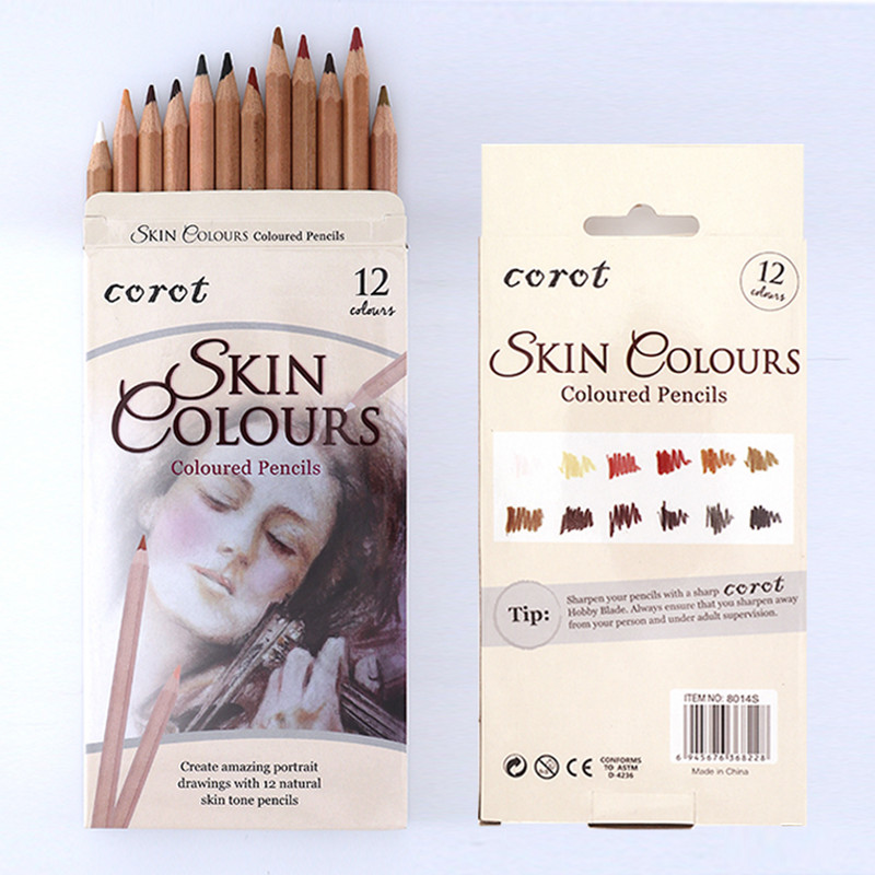 Set de creioane pastel din lemn Baza pielii, creion de culoare neagră pastel, creioane pentru schiță, pentru desen pentru artist, rechizite de creioane de birou