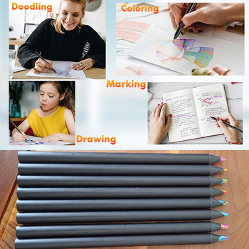 8 бр. Черен дървен молив с цвят на дъгата 3,3 мм 5,0 мм оловна сърцевина за изкуство Графити Маркиране Рисуване Скициране на канцеларски материали Подарък за деца