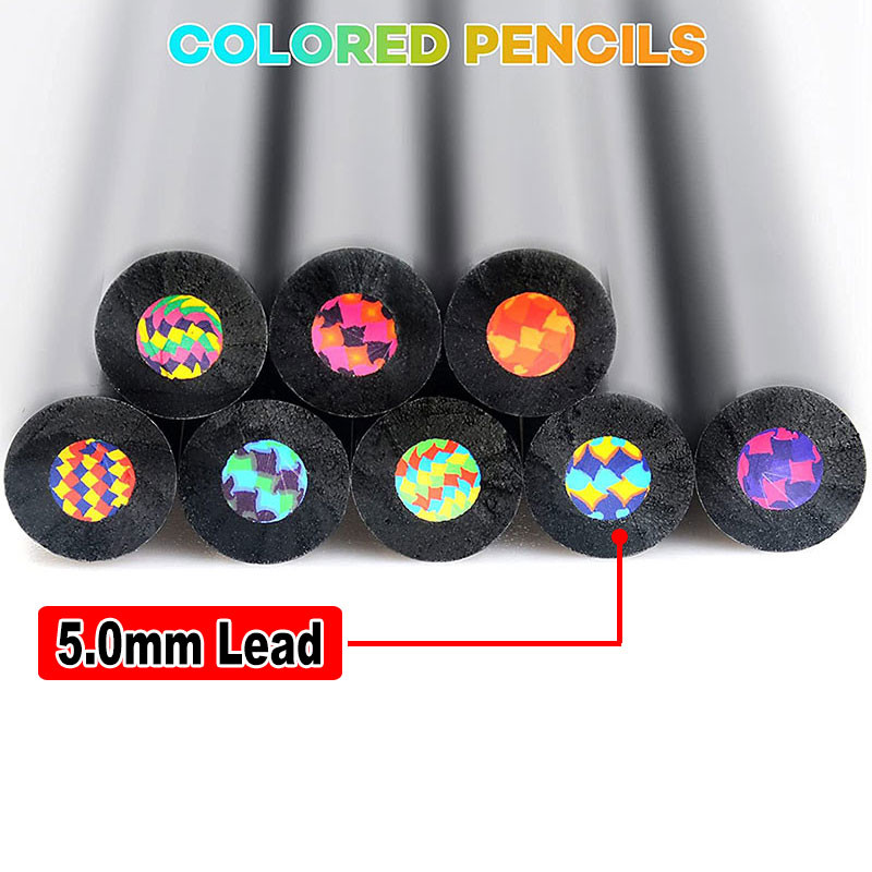 8 бр. Черен дървен молив с цвят на дъгата 3,3 мм 5,0 мм оловна сърцевина за изкуство Графити Маркиране Рисуване Скициране на канцеларски материали Подарък за деца