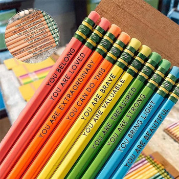 Цветни моливи Моливи за класна стая 10 бр. Положителни моливи с поговорки за ученици Моливи за утвърждаване Подарък за деца в училище
