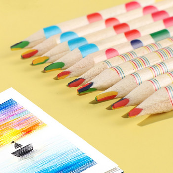 10 бр. Творчески канцеларски материали Четирицветни моливи с цвят на дъгата Четирицветни моливи с едно и също ядро за рисуване Офис Училищни пособия