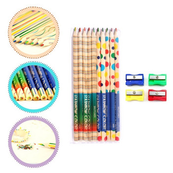 Цветни моливи, моливи Rainbow за ученици, комплекти дървени моливи с дебел прът с острилка за оцветяване Рисуване Скициране