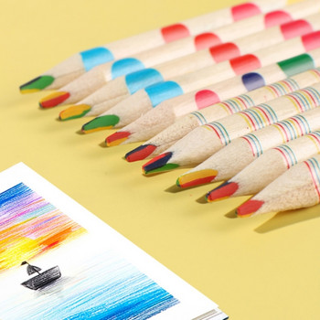 Χρωματιστά μολύβια, μολύβια ουράνιο τόξο για μαθητές, Ξύλινα μολύβι Χοντρή ράβδος σετ με ακονιστήρι για χρωματισμό Σχέδιο σκίτσο