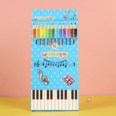 12 olovaka u boji Note za klavir Puderasto plava kutija Pakiranje Učenici osnovnih škola Skica Pisanje stripova Olovka za bojanje Likovni pribor