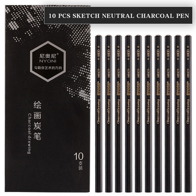 10 бр. Моливи за скици Artist Charcoal Sticks Професионална манга Черен инструмент за рисуване Живописни меки средно твърди художествени канцеларски материали