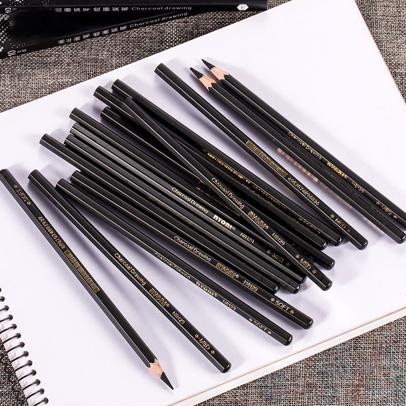 10 бр. Моливи за скици Artist Charcoal Sticks Професионална манга Черен инструмент за рисуване Живописни меки средно твърди художествени канцеларски материали