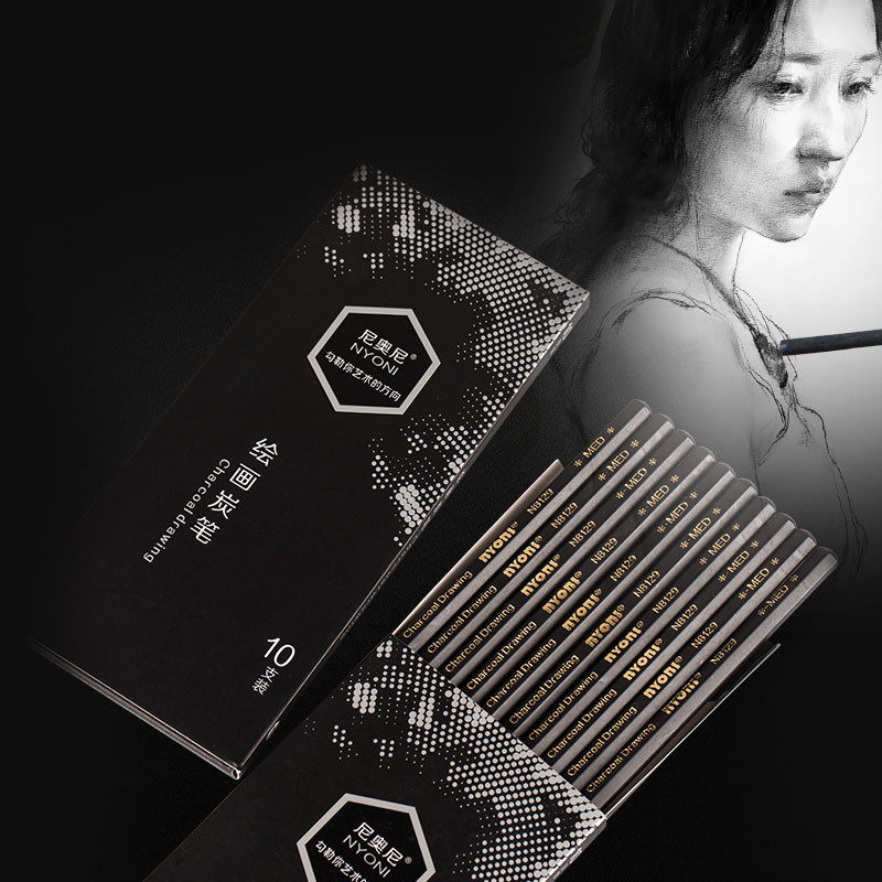 10 бр. Моливи за скици Artist Charcoal Sticks Професионална манга Черен инструмент за рисуване Живописни меки средно твърди художествени канцеларски материали