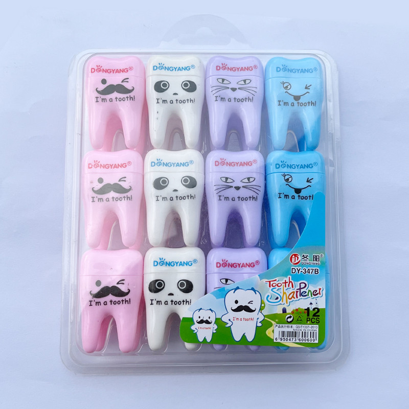 4 vnt./stal. Naujovė vaikiškų dantų formos pieštukų galąstuvas plastikinis kūrybingas spalvotas rašiklio pjaustytuvas vaikams Dovanos Kawaii raštinės reikmenys